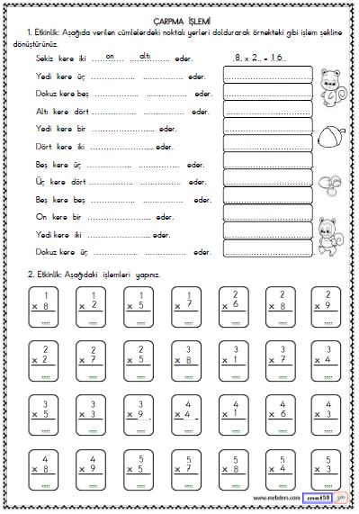 2. Sınıf Matematik Çarpma İşlemi Etkinliği 8