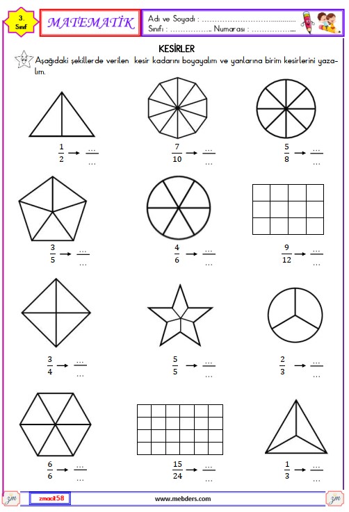 3. Sınıf Matematik Kesirler Etkinliği 9