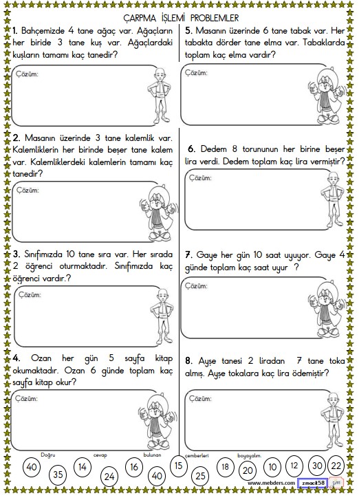 2. Sınıf Matematik Çarpma İşlemi Problemler Etkinliği 1