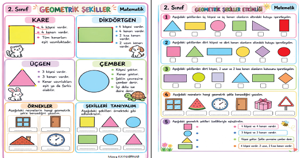 2. Sınıf Matematik Geometrik Şekiller Etkinliği (4 Sayfa)