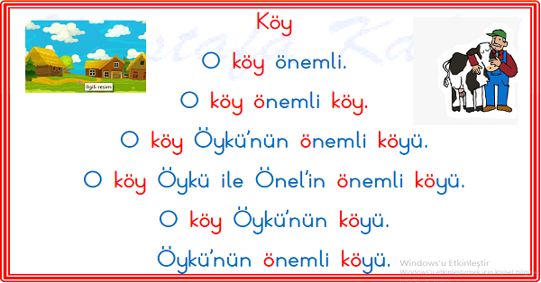 1.Sınıf İlk Okuma Yazma (Ö-ö) Karesel Okuma Metinleri