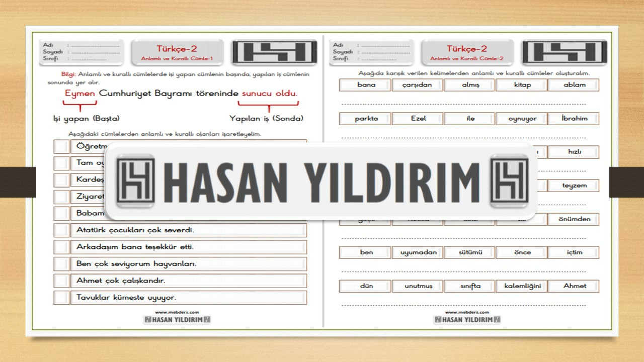2.Sınıf Türkçe Anlamlı ve Kurallı Cümle Çalışma Sayfaları