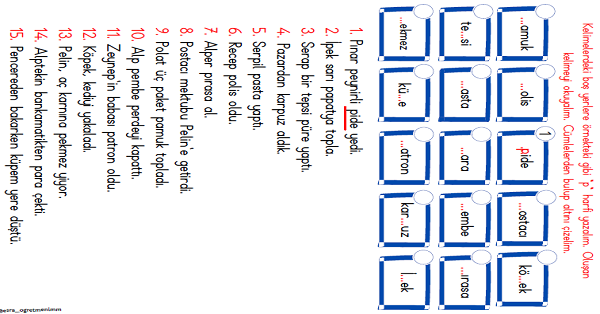 1.Sınıf İlk Okuma Yazma P-p Sesi Oku Anla Eşleştir