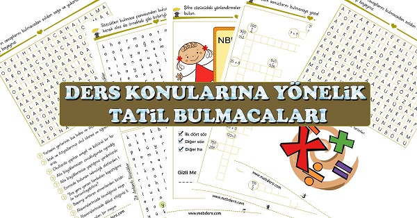 3.Sınıf Ders konularına Yönelik Tatil Bulmacaları