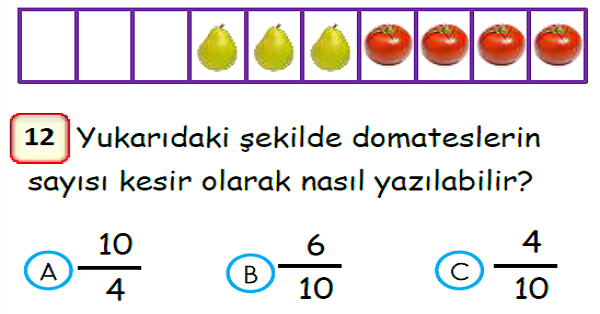 3.Sınıf Matematik Kesirler Yaprak Test-1