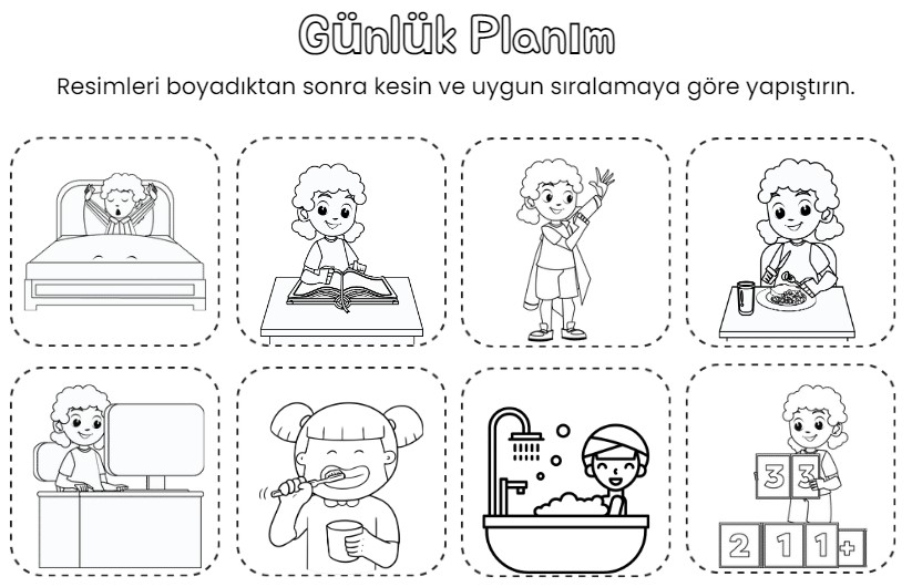 Günlük planım; boyama, kesme ve yapıştırma