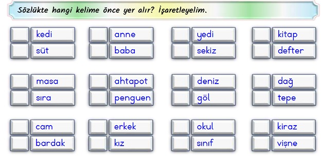 2.Sınıf Türkçe Alfabetik Sıralama Etkinliği-2