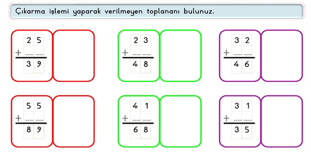 2.Sınıf Matematik Toplama İşlemi-Verilmeyen Toplananı Bulma Etkinliği -2