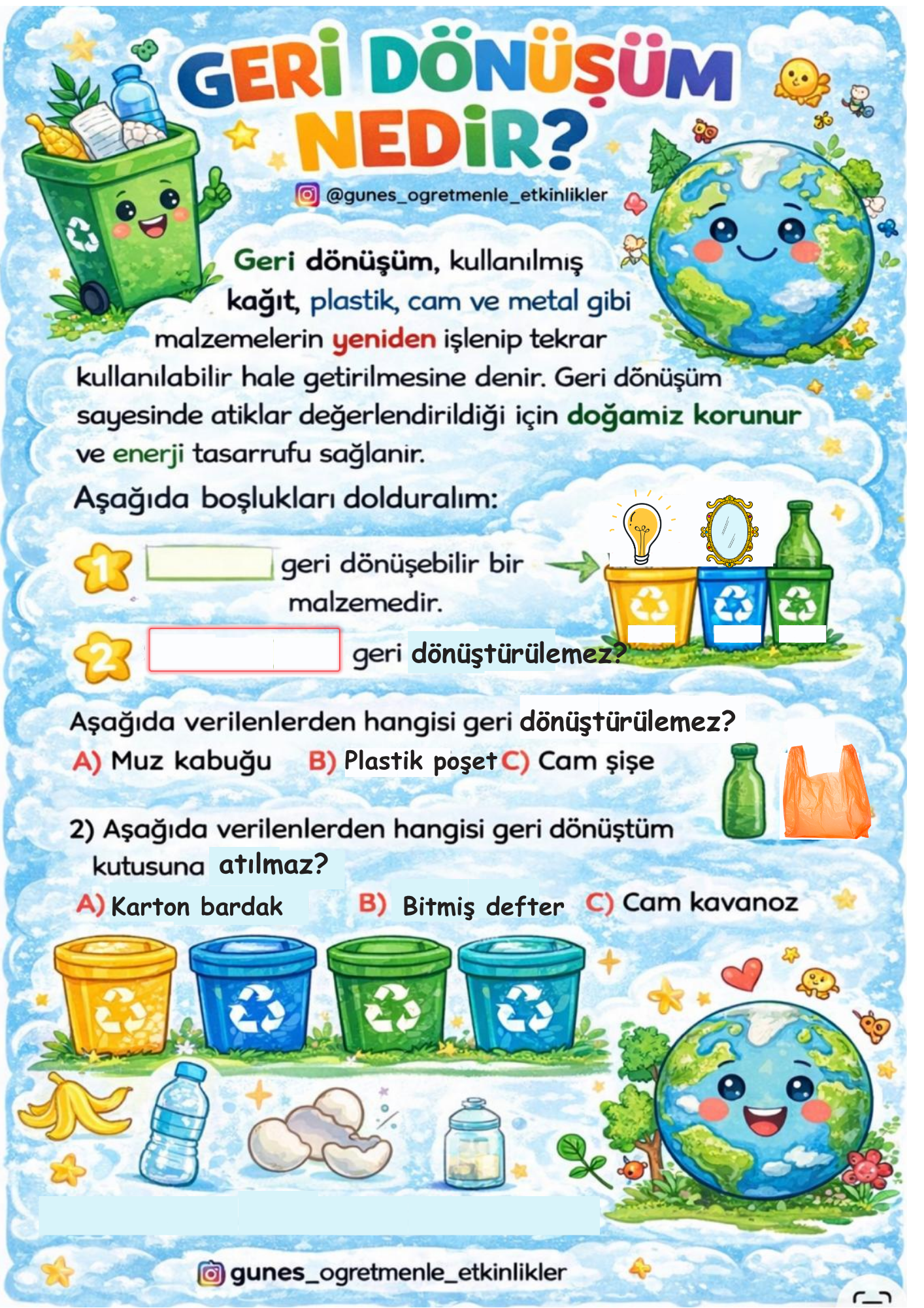 1.Sınıf Hayat Bilgisi Geri Dönüşüm Konusu