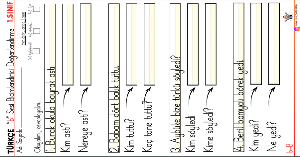 1. Sınıf İlk Okuma Yazma  B-b Sesi 5N 1K Etkinliği