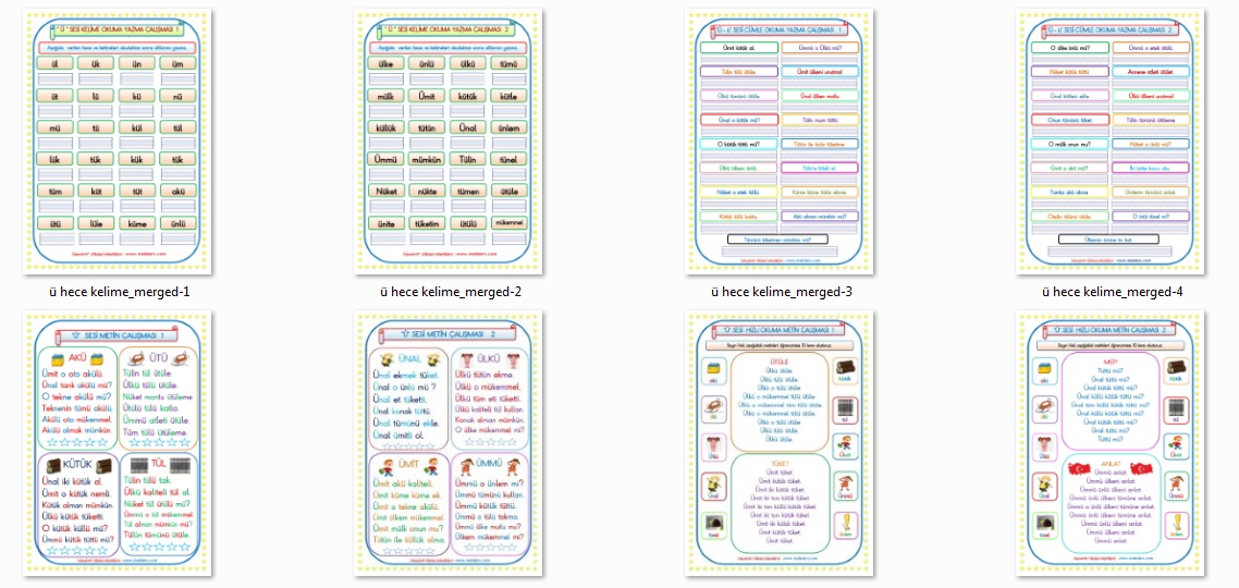 1.Sınıf Ü-ü Sesi Çalışmaları (8 Sayfa)