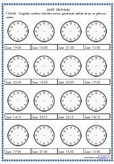 2. Sınıf Matematik Zamanı Ölçme - Saat Etkinliği 4