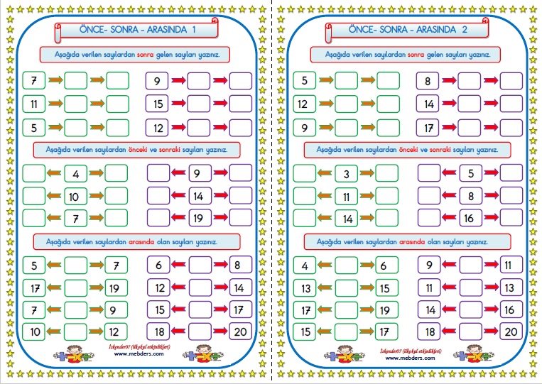 1.Sınıf Matematik Önce - Sonra - Arasında    (2  Sayfa)
