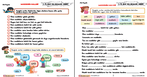 4. Sınıf Fen Bilimleri Maddenin Halleri Etkinliği 5
