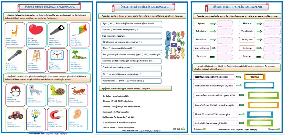 2.Sınıf Türkçe Dersi Etkinlik Çalışmaları