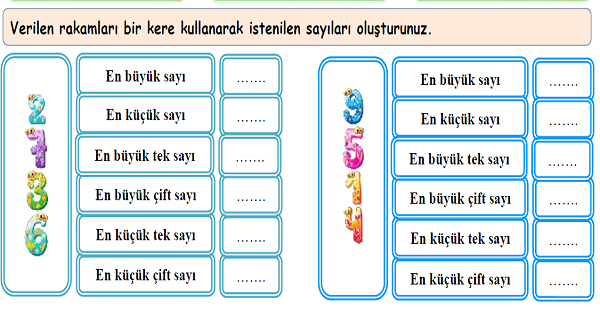 4.Sınıf Matematik Doğal Sayılarda Sayı Oluşturma Etkinliği 1