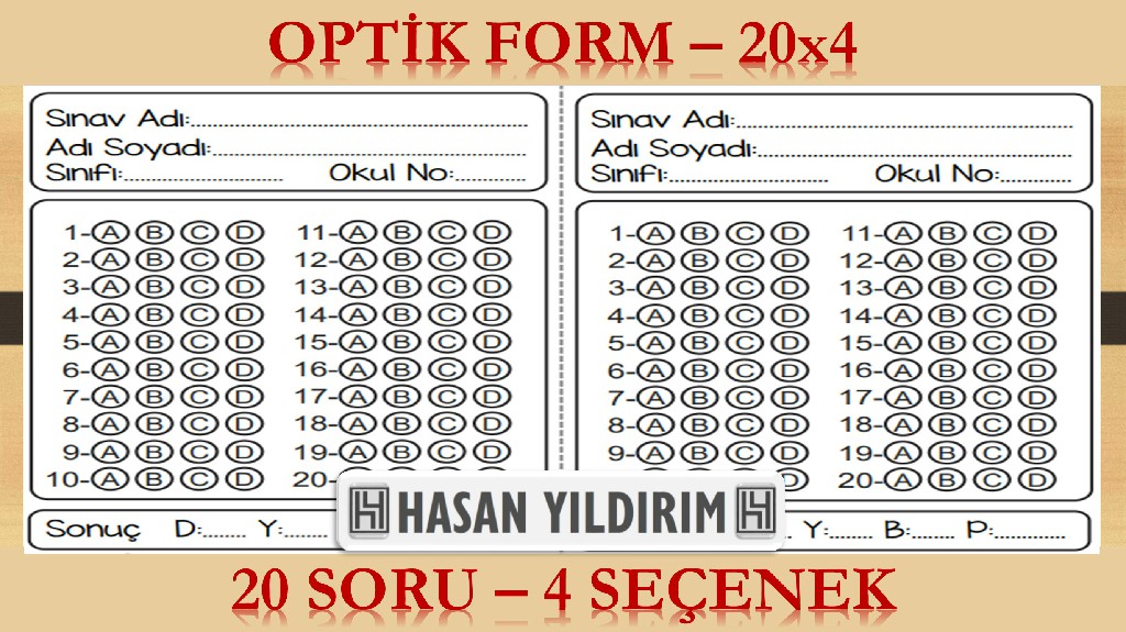 Optik Form - 20x4 (20 Soru - 4 Seçenek)
