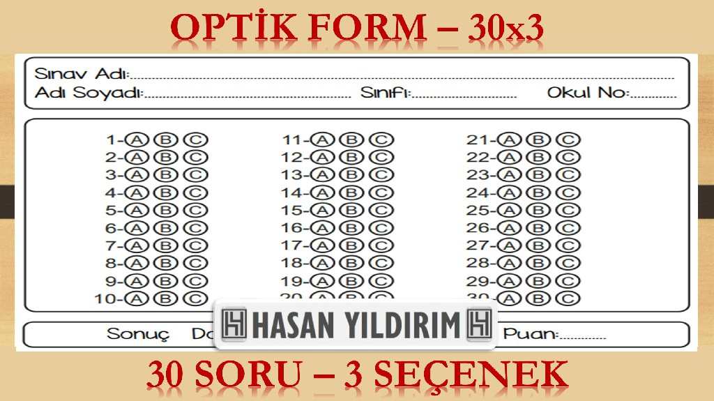 Optik Form - 30x3 (30 Soru - 3 Seçenek)