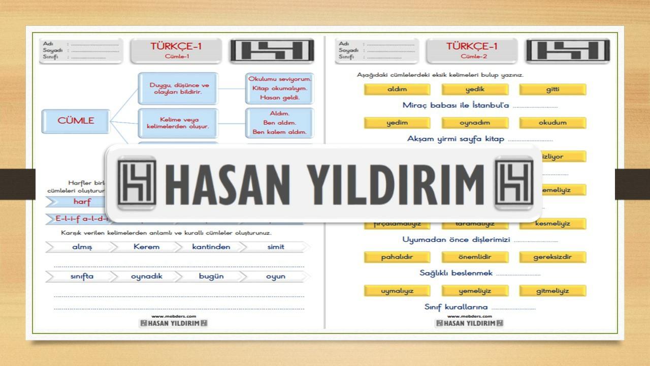 1.Sınıf Türkçe Cümle Bilgisi Etkinlik Sayfaları