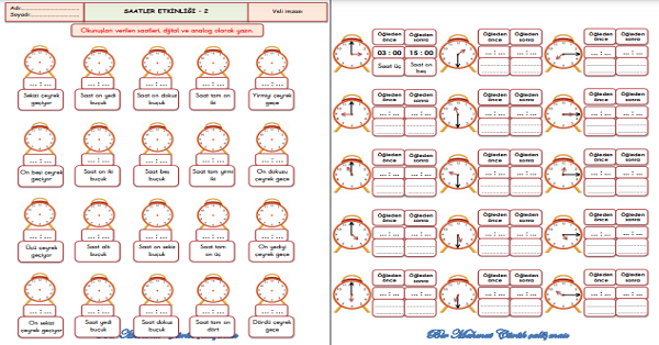 2.Sınıf - Matematik - Saatler Etkinliği-2