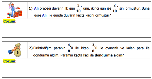 4. Sınıf Matematik - Kesirlerle İlgili Problemler Etkinliği