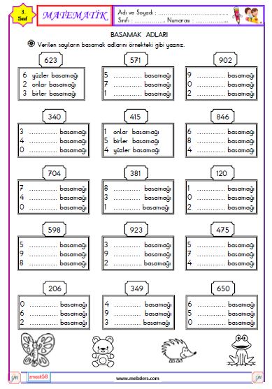 3. Sınıf Matematik Basamak Adları Etkinliği 1