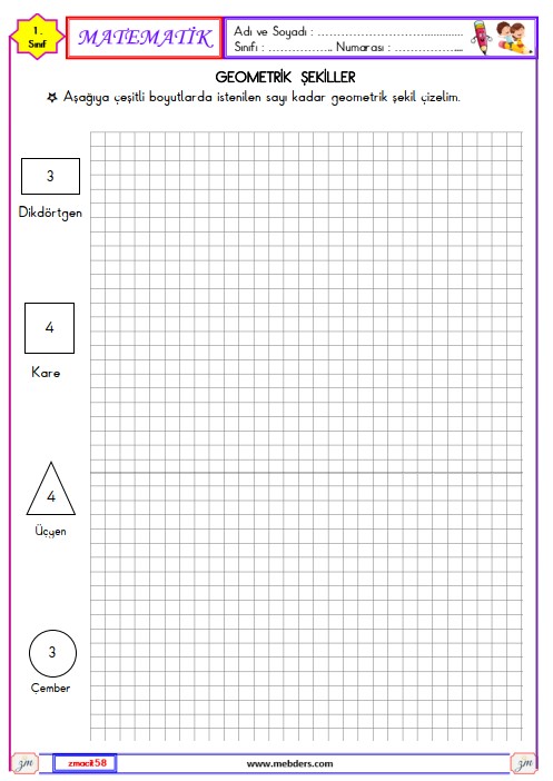 1. Sınıf Matematik Geometrik Şekiller Etkinliği 15