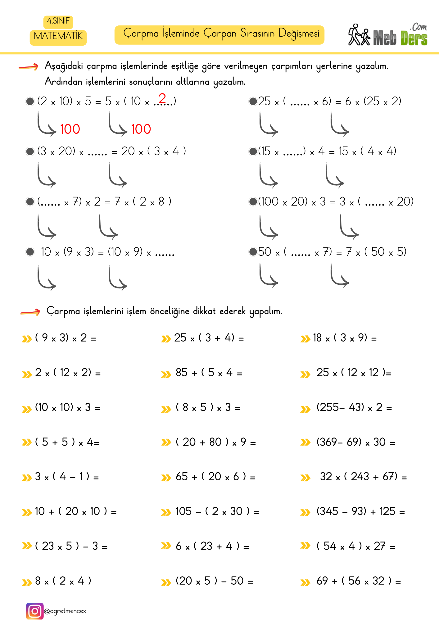 4.Sınıf Matematik Çarpma İşleminde Çarpan Sırasının Değişmesi