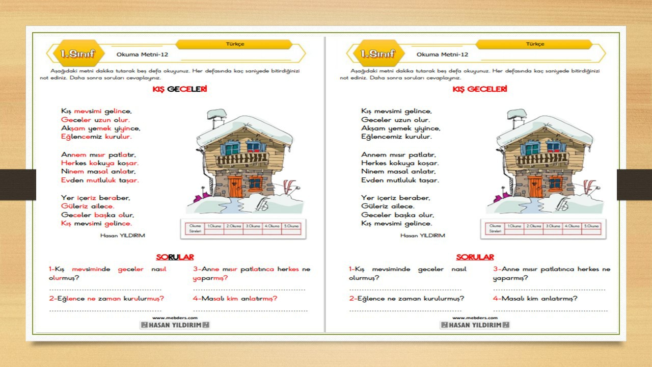 1.Sınıf Türkçe Okuma Metni-12 (Kış Geceleri)