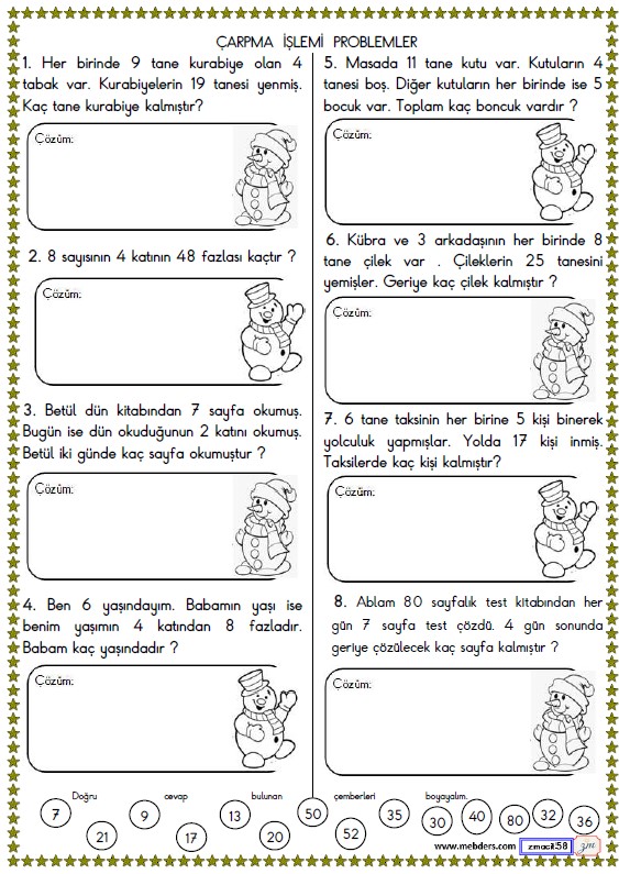 2. Sınıf Matematik Çarpma İşlemi Problemler Etkinliği 11