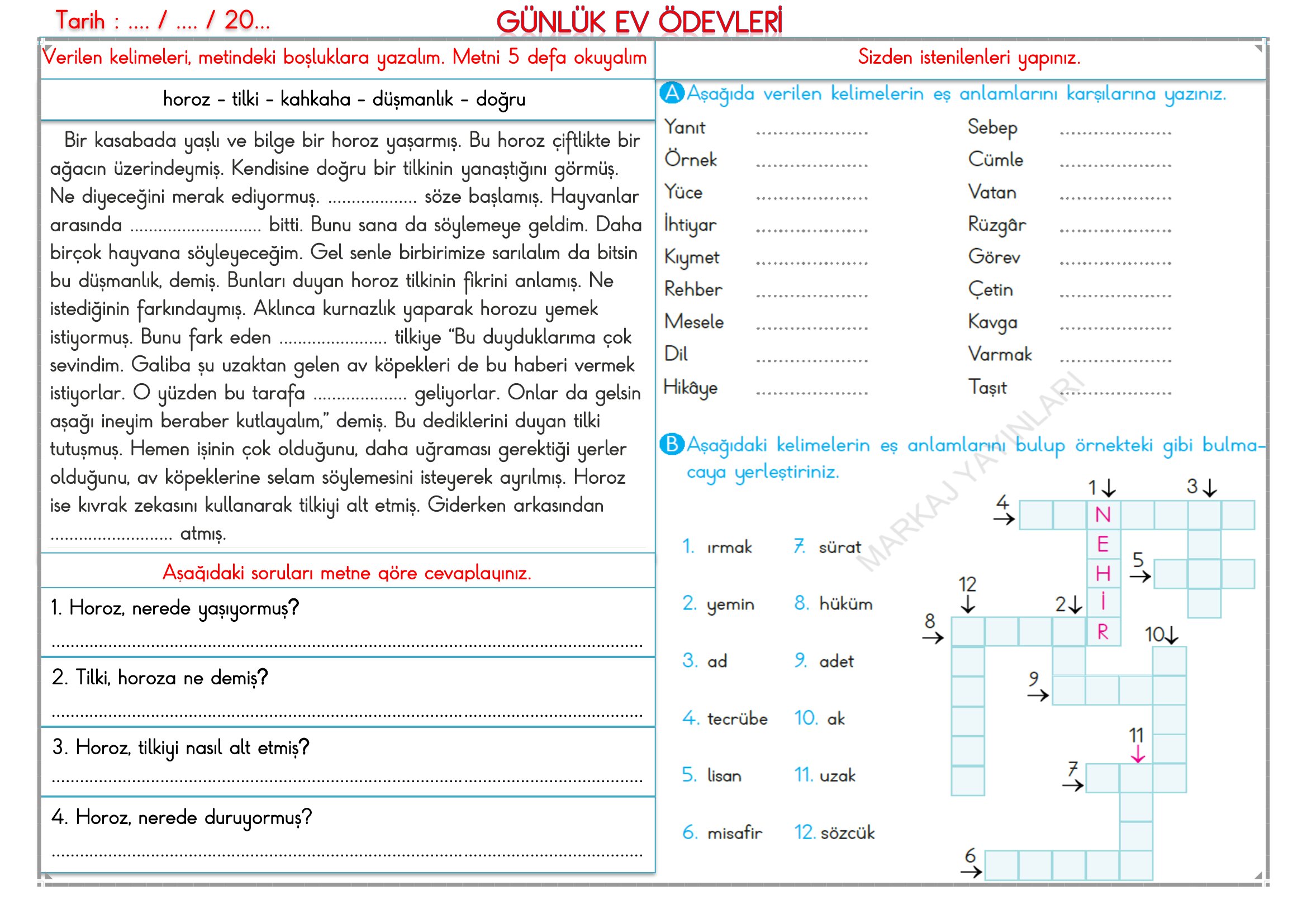 2.Sınıf - 28 Nisan 2026 Günlük Ev Ödevleri