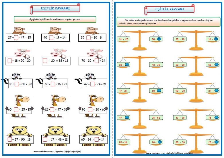 2.Sınıf Matematik Eşitlik Kavramı   (4 Sayfa)