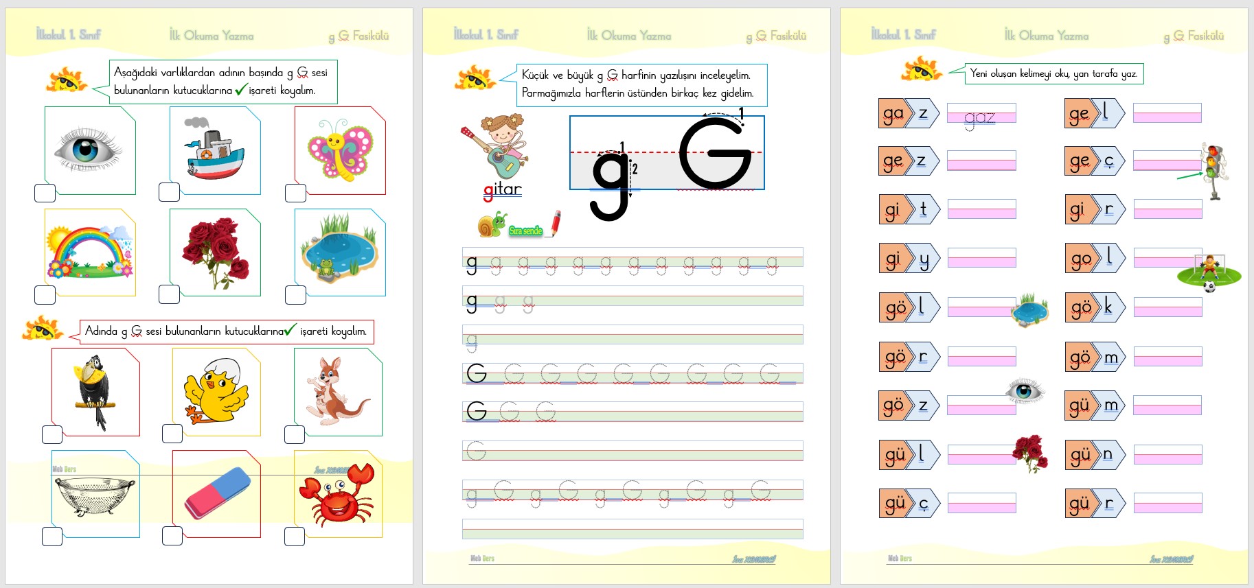 1. Sınıf İlk  Okuma Yazma G Sesi FASİKÜLÜ