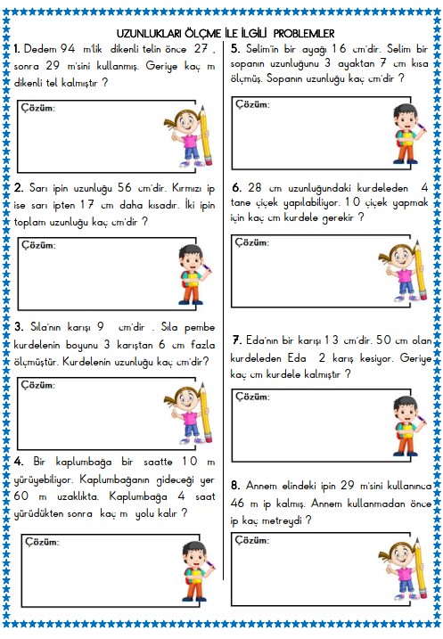 2. Sınıf Matematik Uzunluk Ölçme İle İlgili Problemler Etkinliği 12