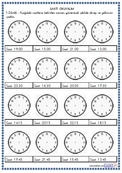 2. Sınıf Matematik Zamanı Ölçme , Saat Etkinliği 4