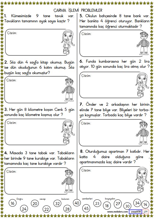 2. Sınıf Matematik Çarpma İşlemi Problemler Etkinliği 4