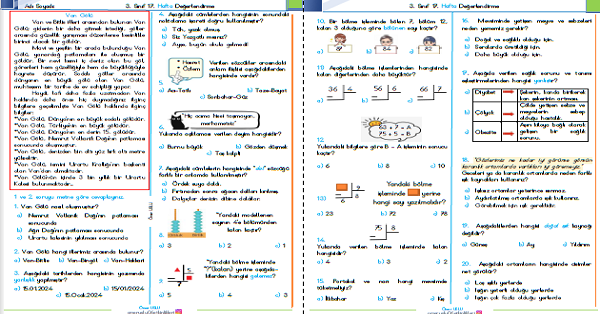 3. Sınıf Haftalık Kazanım Değerlendirme Testi 17. Hafta (5-9 Ocak)