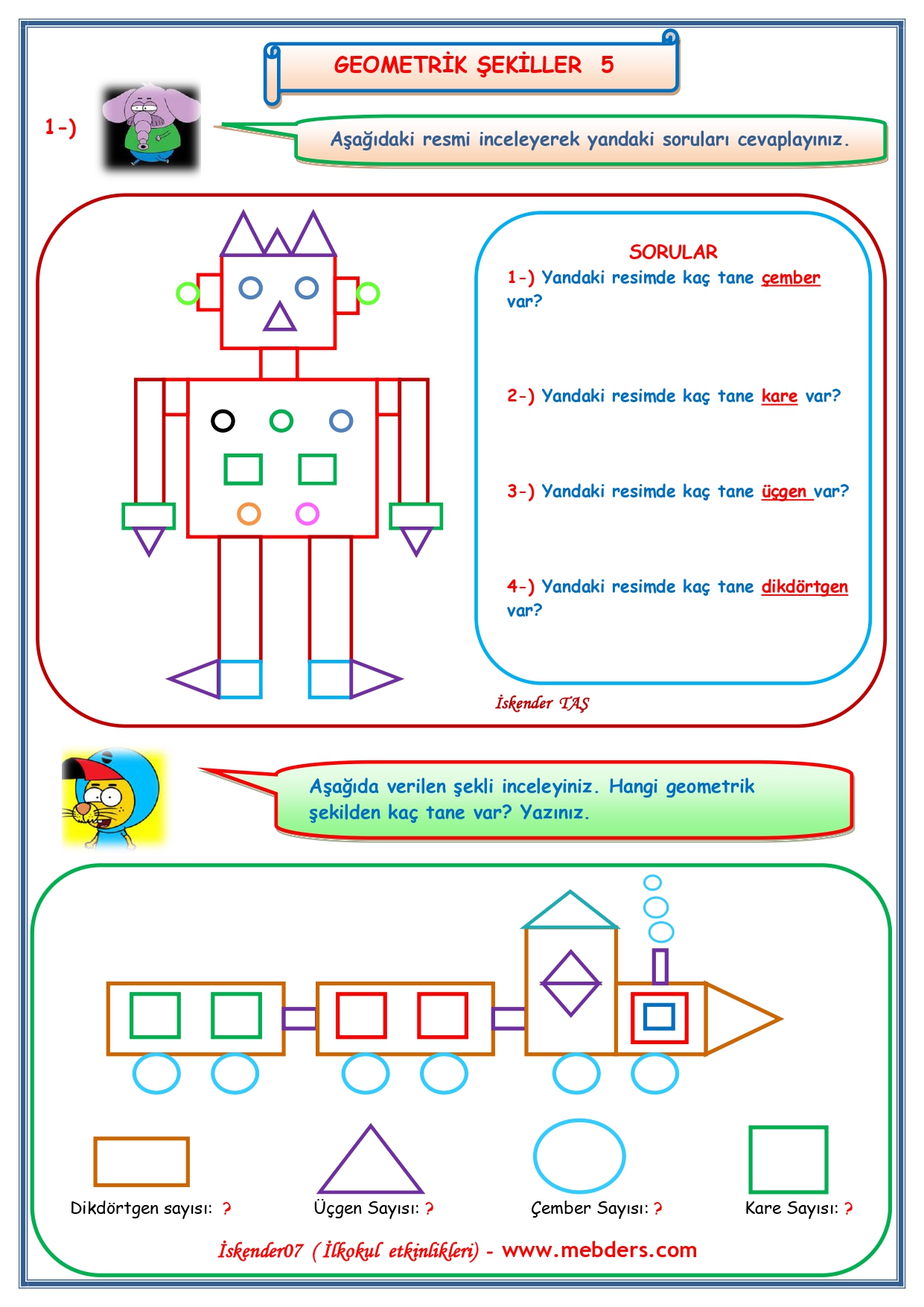 1.Sınıf Matematik Geometrik Şekiller 5