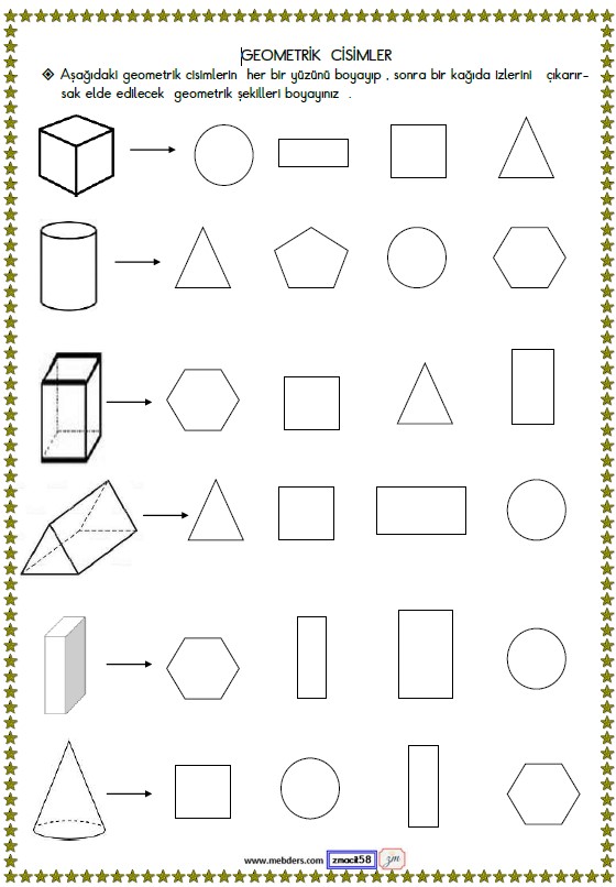 1. Sınıf Matematik Geometrik Cisimler Etkinliği 2