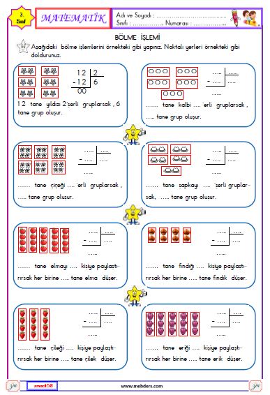 3. Sınıf Matematik  Bölme İşlemi Etkinliği 1