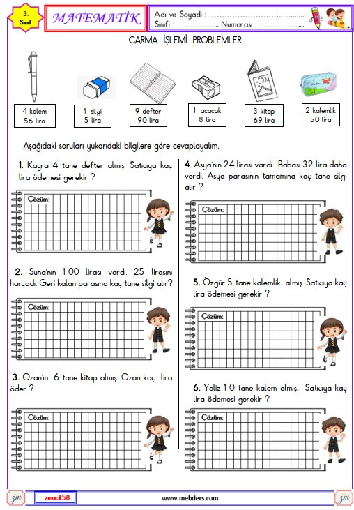 3. Sınıf Matematik Bölme İşlemi Problemler Etkinliği 6