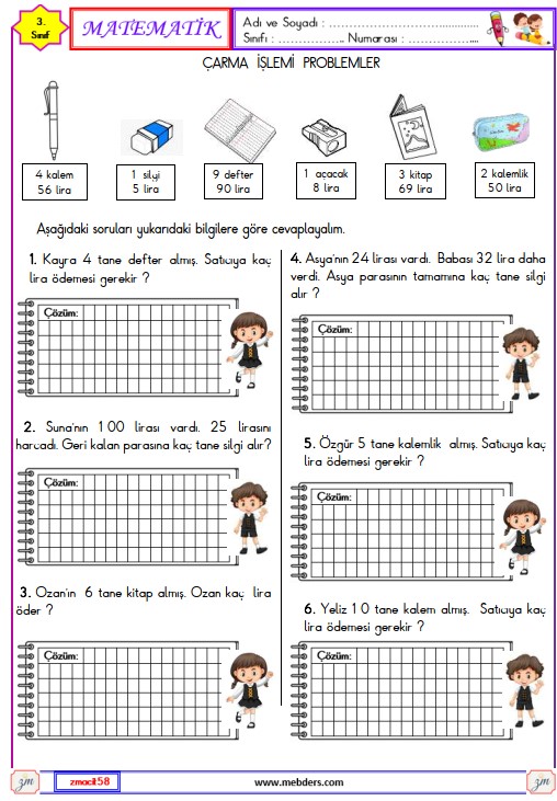 3. Sınıf Matematik Bölme İşlemi Problemler Etkinliği 6