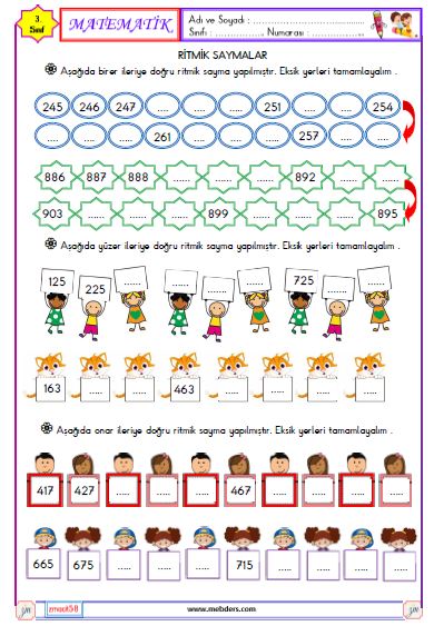 3. Sınıf Matematik Ritmik Saymalar Etkinliği 1