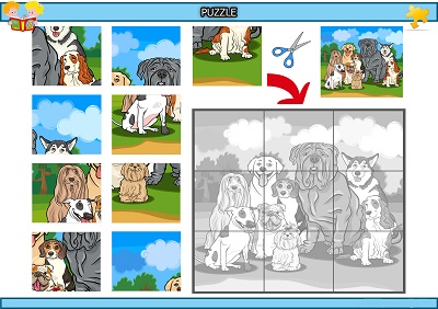 Kes yapıştır köpek topluluğu puzzle etkinlik