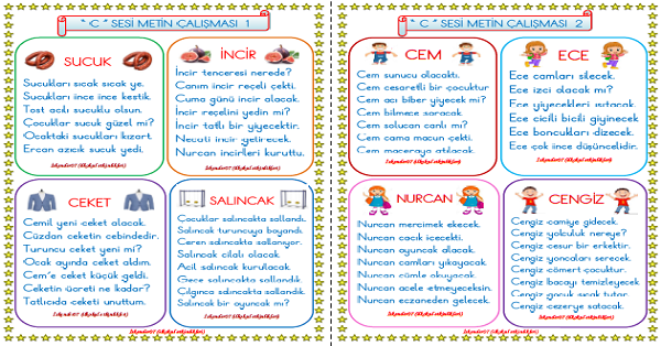 1. Sınıf İlk Okuma Yazma C Sesi Metin Okuma Çalışması