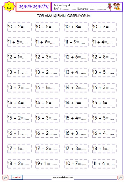 1. Sınıf Matematik Toplama İşlemi  Etkinliği 12