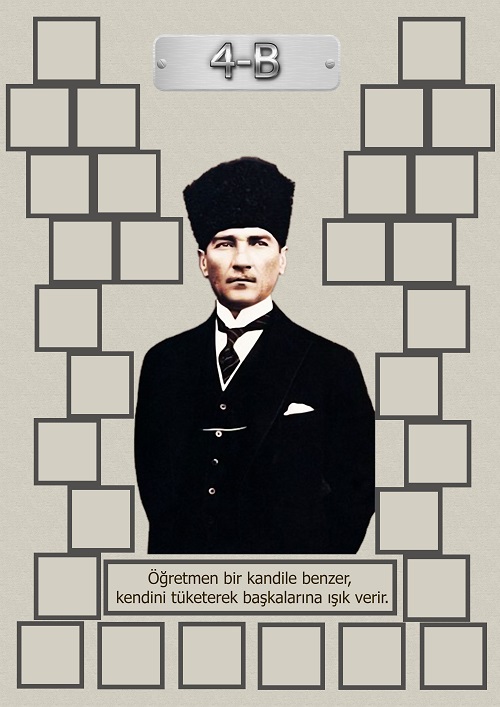 Model 15, 4B şubesi için Atatürk temalı, fotoğraf eklemeli kapı süslemesi - 30 öğrencilik