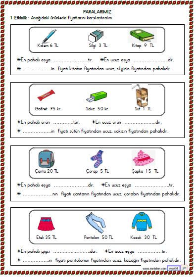 2. Sınıf Matematik Paralarımız Etkinliği 7