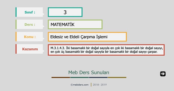 3.Sınıf Matematik Eldesiz ve Eldeli Çarpma İşlemi Sunusu