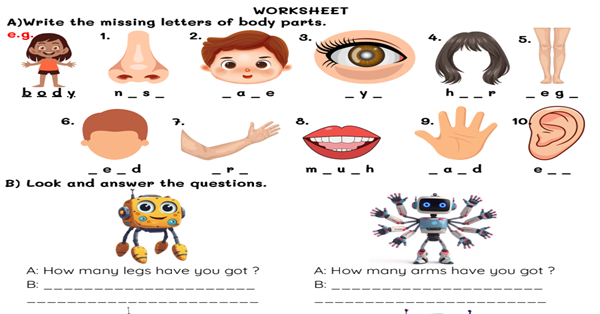 2.Sınıf 3.Tema Personal Life Body Parts Çalışma Kağıdı/Ödev